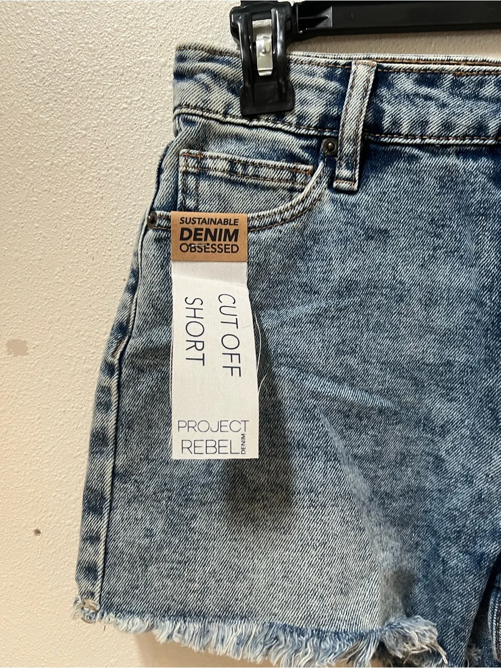 CO Light Blue High-Rise Denim Cutoff Shorts with Frayed Hem